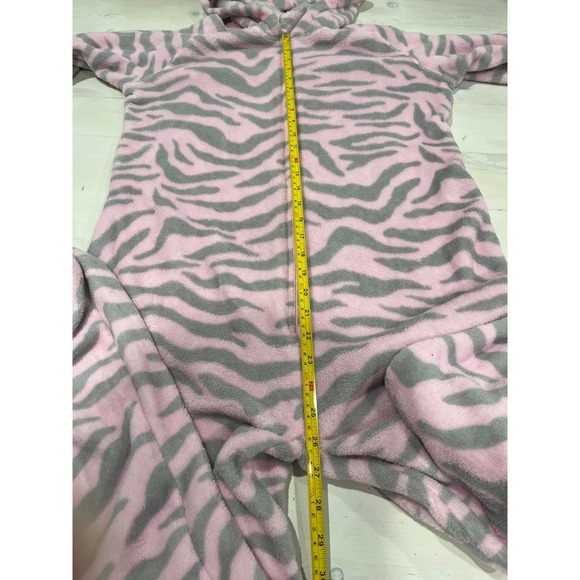 Jenni Intimates Womens Medium Pink Gray Zebra Hooded Footed Pajamas Onesie - Picture 6 of 9
